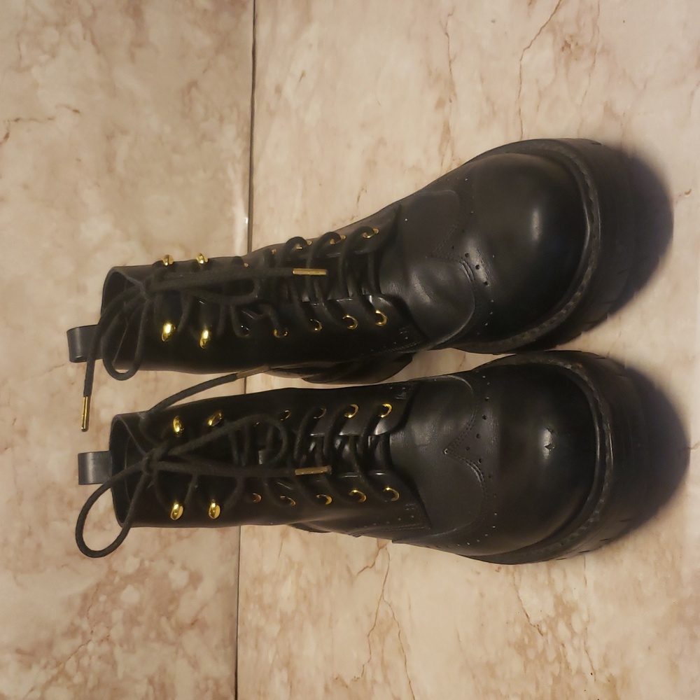 rag & bone Black Combat Boots with Gold Accents